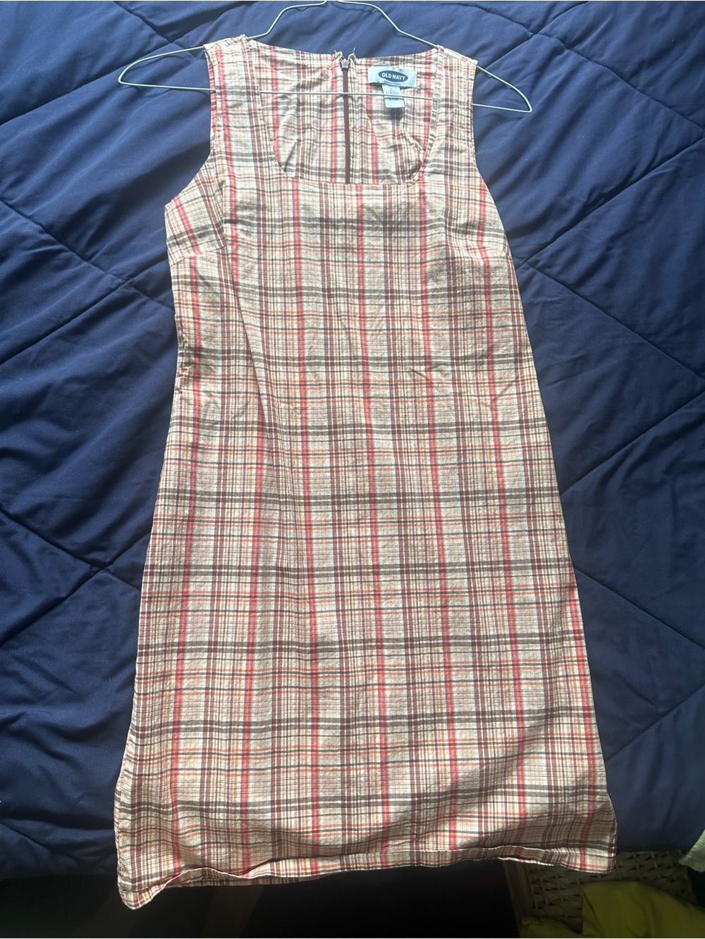 Vintage Old Navy Plaid Sleeveless Dress in Cream, Red & Brown
